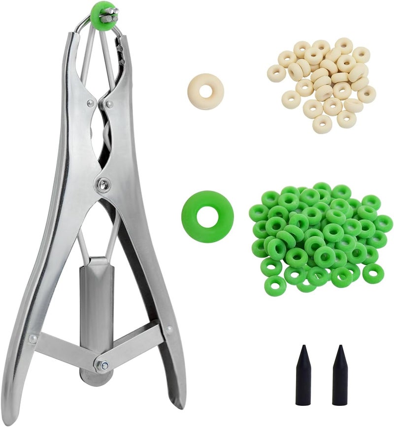 chicarry Goat Banding Kit, Stainless Steel Bander Snap Pliers with 70Pcs 2 Sizes Rings, Ring Installation Tool, Balloon Expander Pliers Tool - Image 1